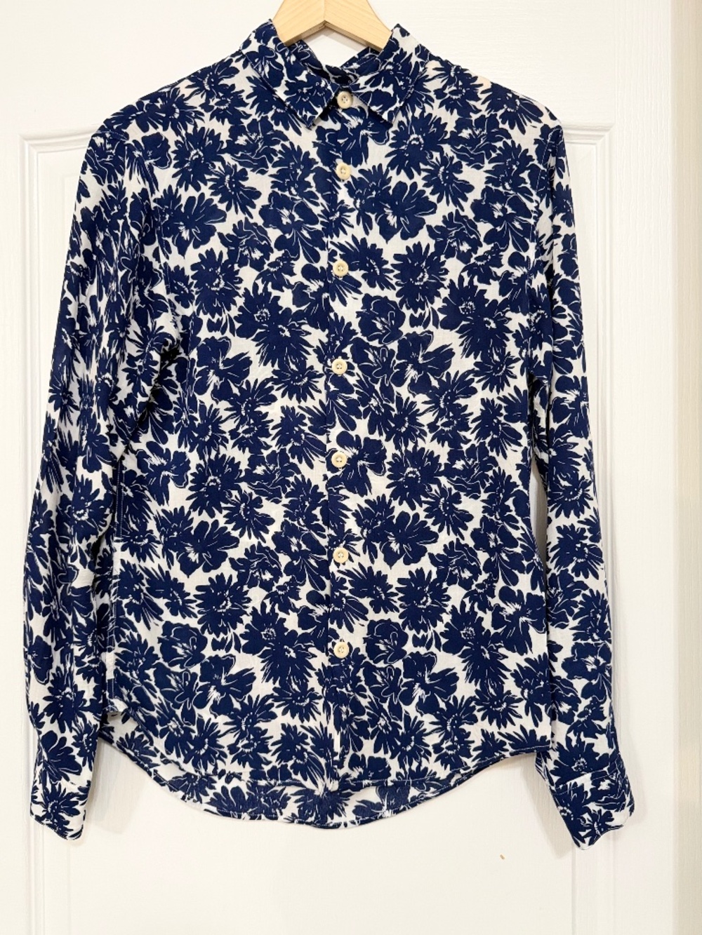 Sandro Paris Navy Blue Floral Viscose Blouse - Size S